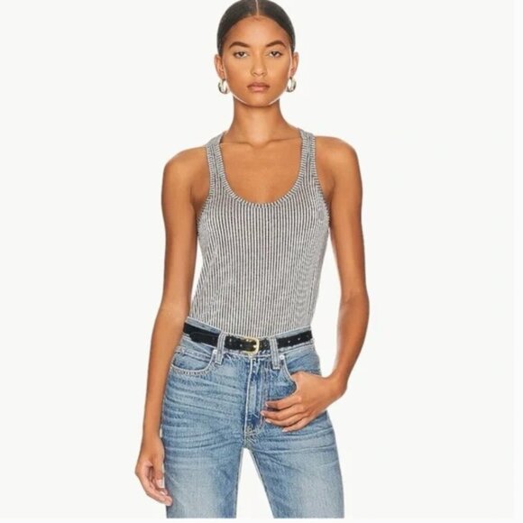 Anine Bing | Kristen Tank Asymmetrical Racerback Ribbed Stripe Tank Top Size M - Picture 2 of 9